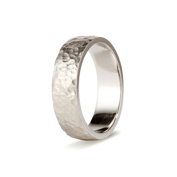 White Gold Hammered Band - 9ct