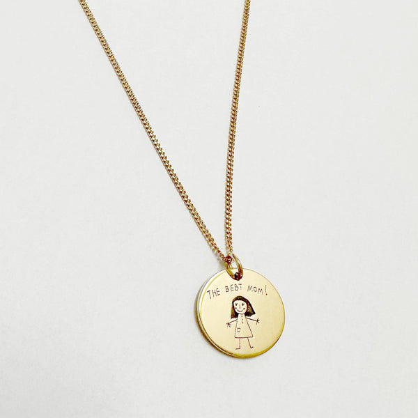 Gold Children's Drawing Disc Necklace