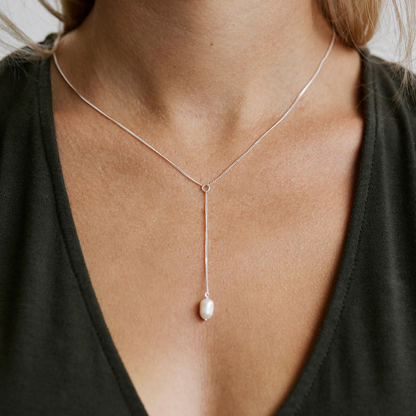 Silver Pearl Drop Necklace