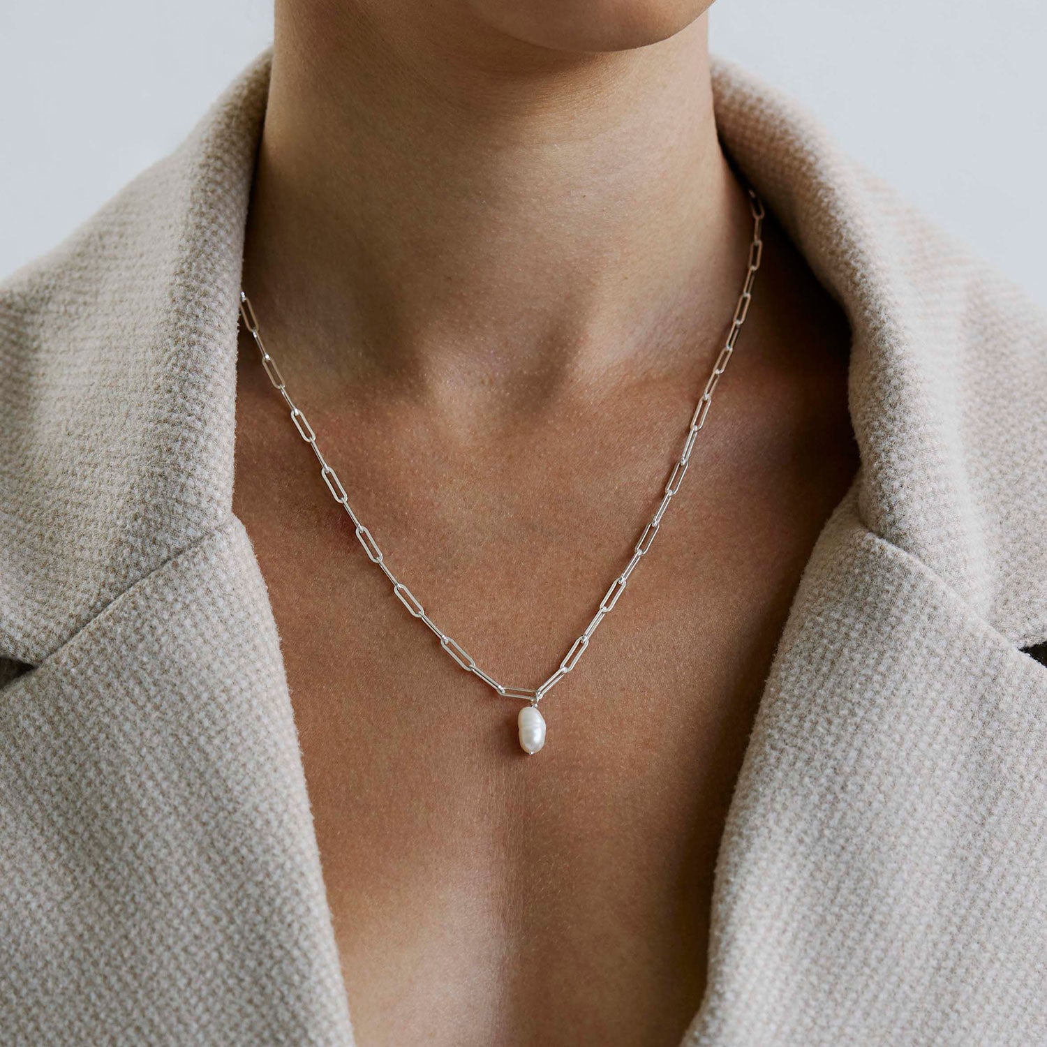 Silver Pearl Paperclip Necklace | Meraki Jewellery Design | The