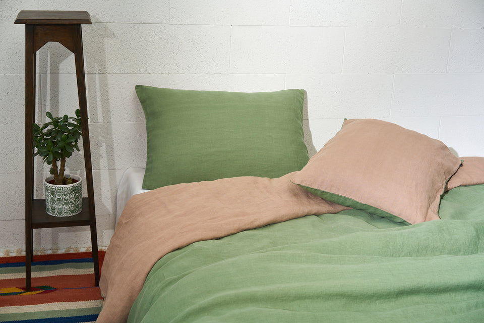 Flax Bedding Set Green Brown