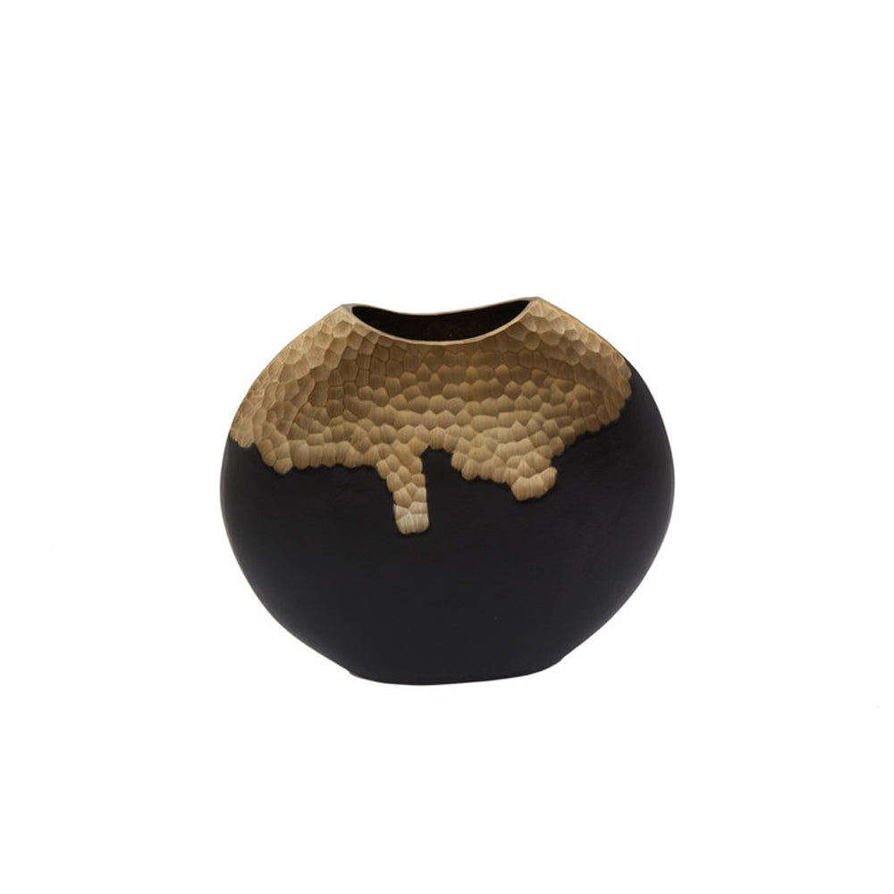 Product photograph of Olivia S Luxe Collection - Black And Gold Round Dimpled Vase Large Outlet from Olivia's