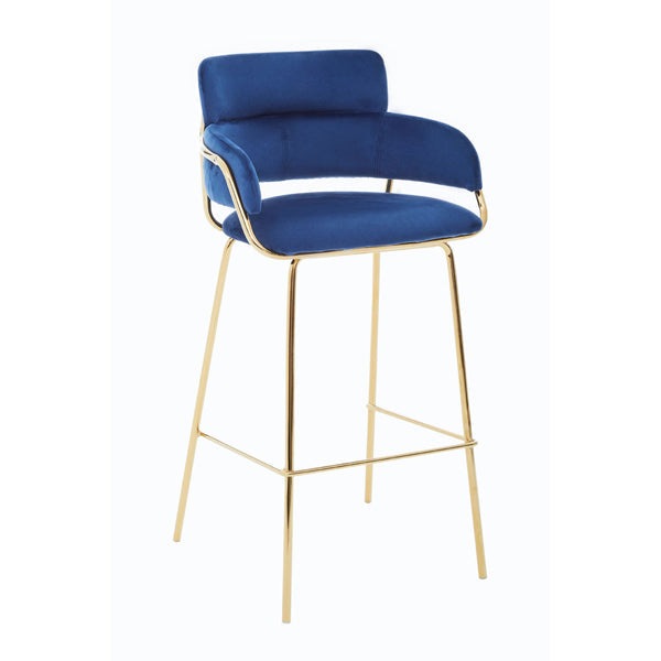 Product photograph of Olivia S Tara Bar Chair In Blue Velvet With Gold Finishes Outlet from Olivia's