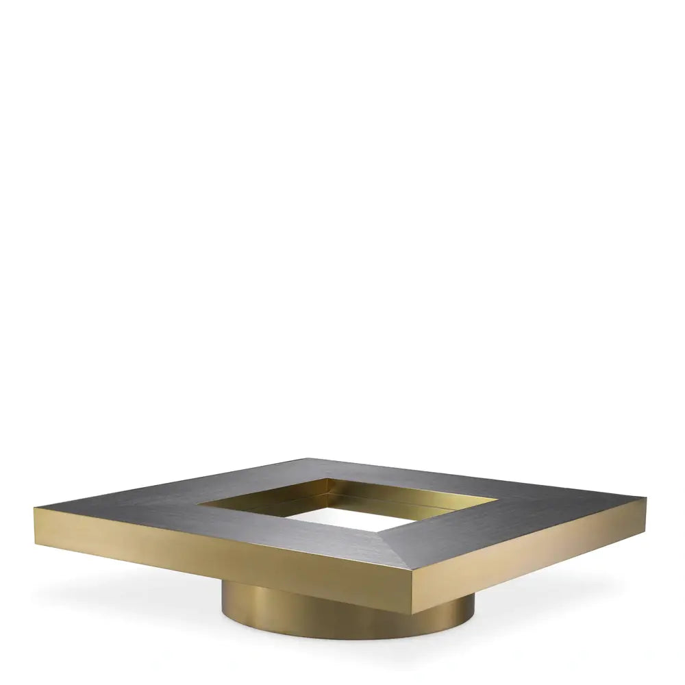 Product photograph of Eichholtz Coffee Table Concorde Brushed Brass Finish Charcoal Grey Oak Veneer from Olivia's.