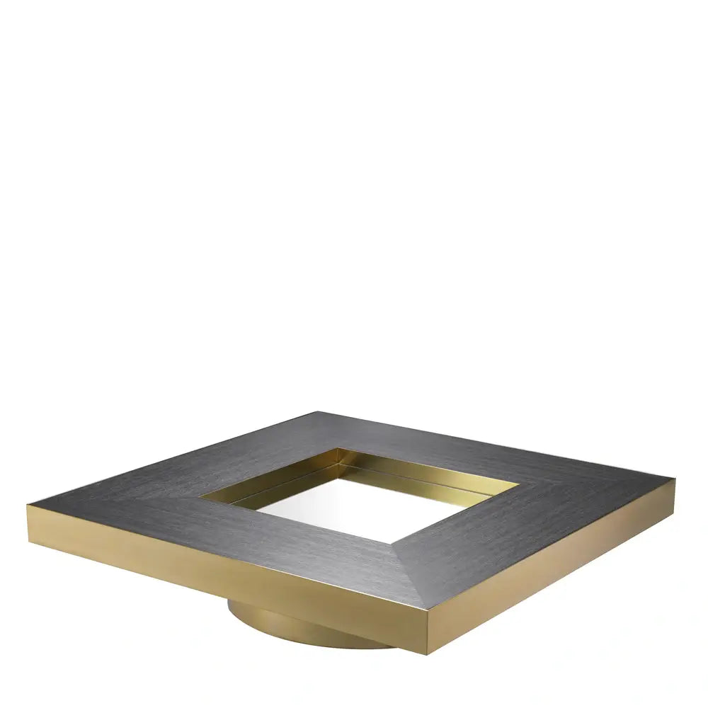 Eichholtz Coffee Table Concorde Brushed Brass Finish Charcoal Grey Oak Veneer