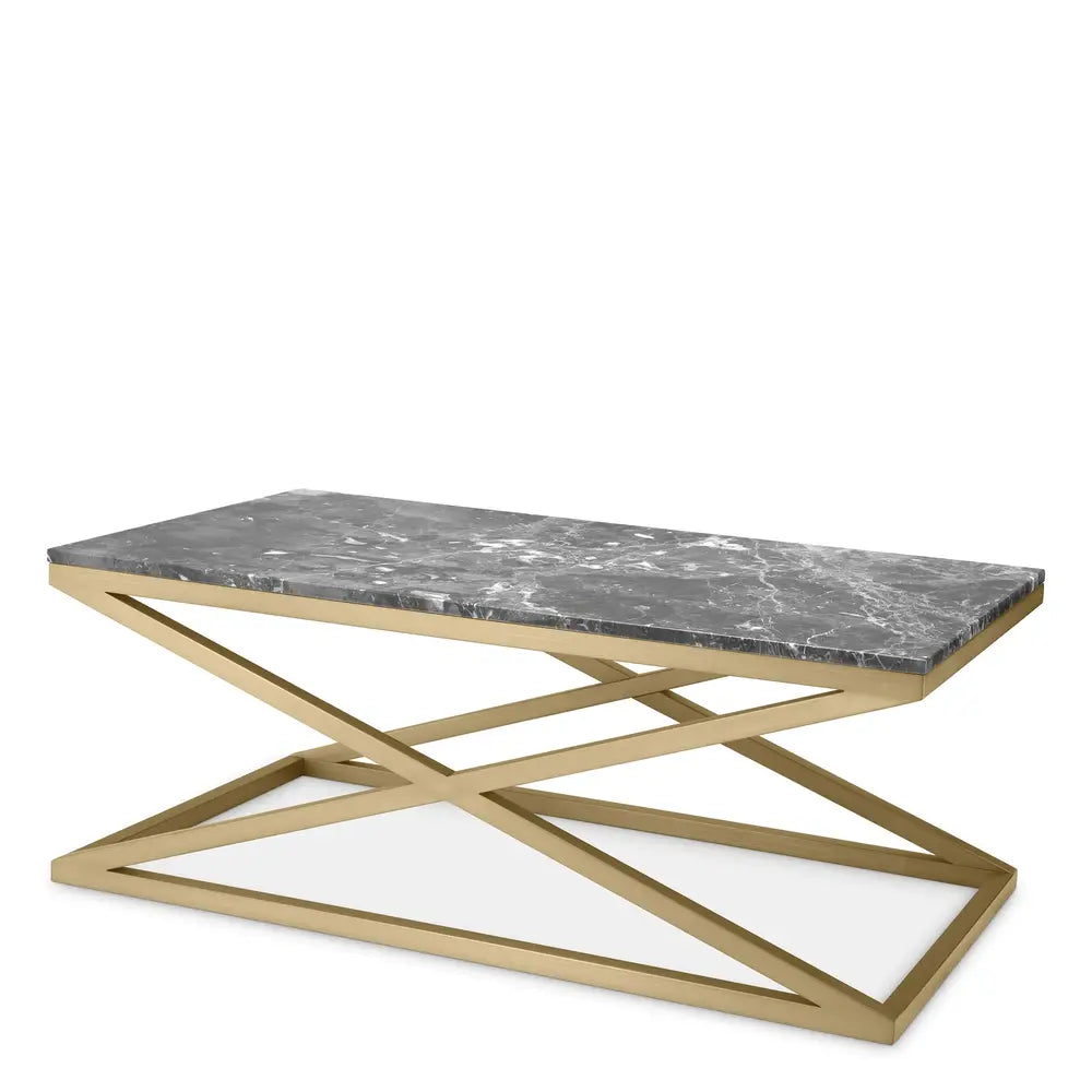 Eichholtz Criss Cross Coffee Table In Brushed Brass Finish Grey Marble