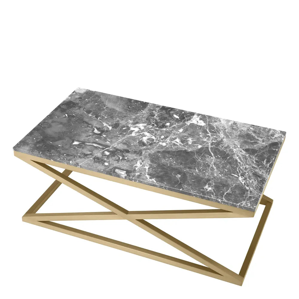 Product photograph of Eichholtz Criss Cross Coffee Table In Brushed Brass Finish Grey Marble from Olivia's.