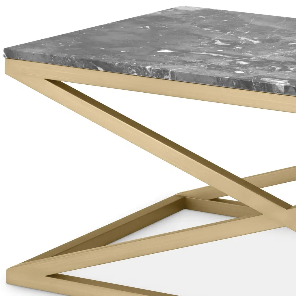 Product photograph of Eichholtz Criss Cross Coffee Table In Brushed Brass Finish Grey Marble from Olivia's.