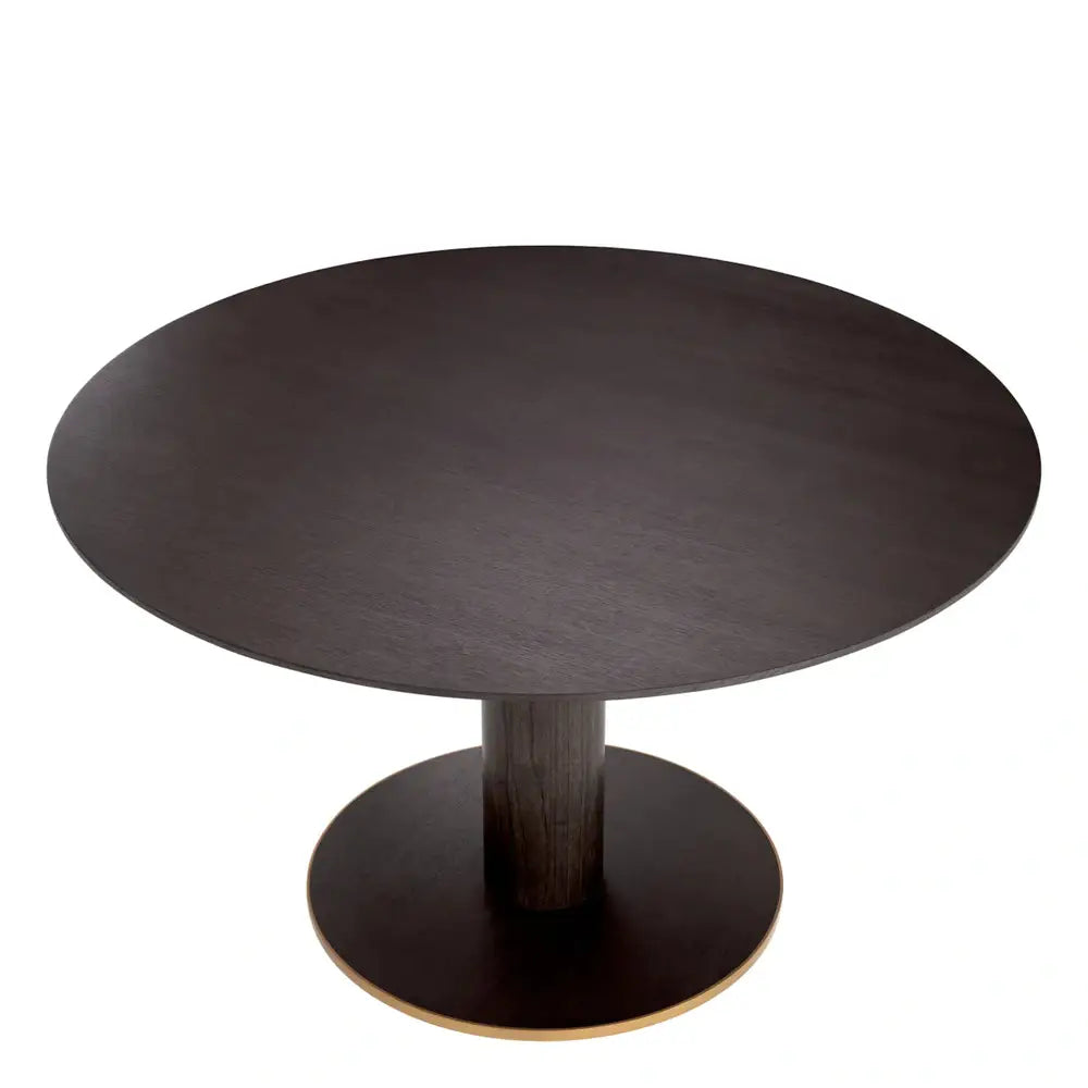 Product photograph of Eichholtz Astro Dining Table In Mocha Oak Veneer Brushed Brass Finish from Olivia's.