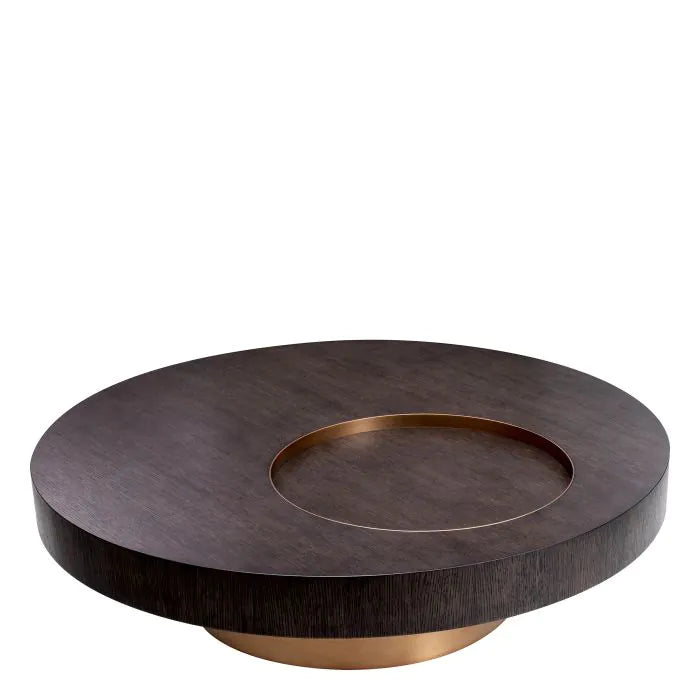 Eichholtz Coffee Table Otus Round Mocha Oak Veneer Brushed Brass Finish