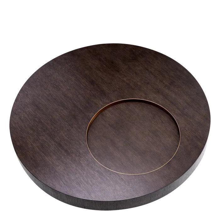 Product photograph of Eichholtz Coffee Table Otus Round Mocha Oak Veneer Brushed Brass Finish from Olivia's.