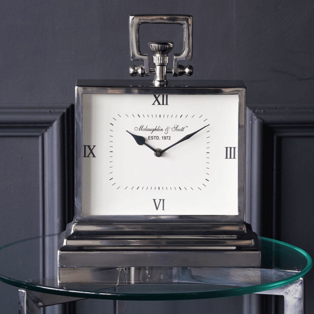 Product photograph of Libra Interiors Latham Small Aluminium Rectangular Clock With Roman Numerals from Olivia's.