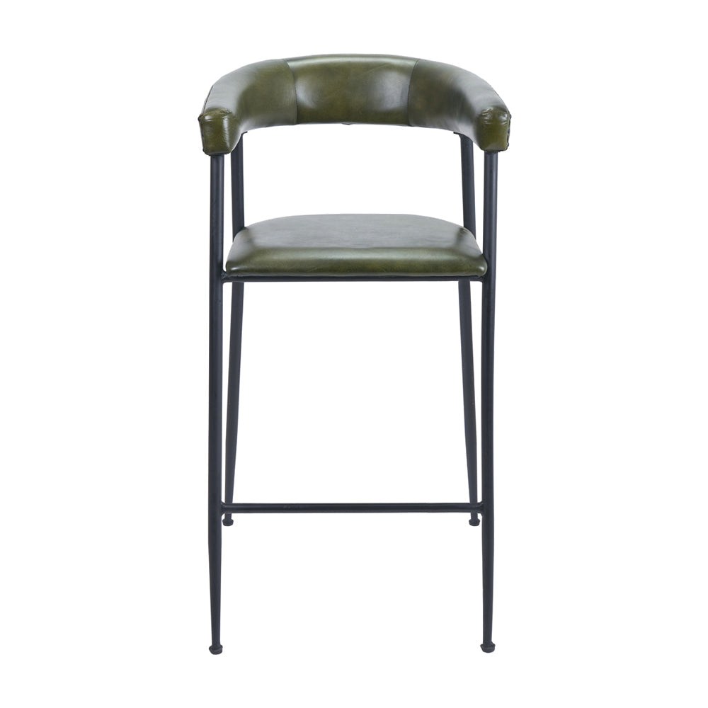 Olivias Fennel Leather And Iron Curved Bar Stool In Sage Green Outlet