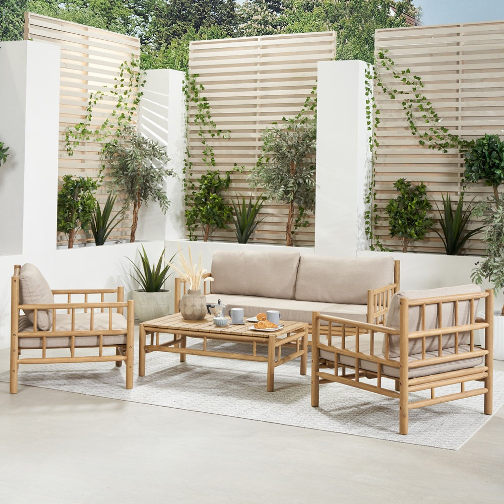 Product photograph of Olivia S Outdoor Azure Natural Bamboo Finish Lounge Set from Olivia's.