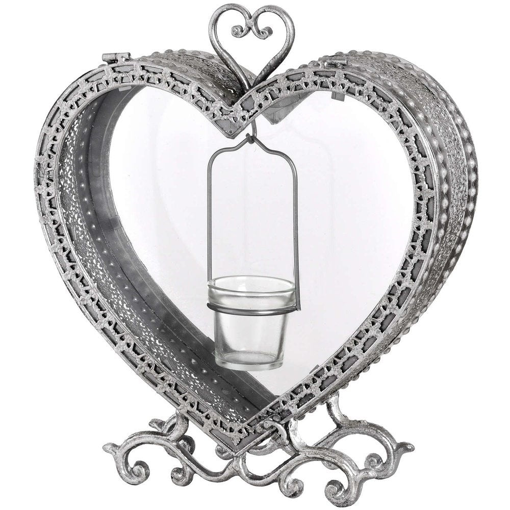 Hill Interiors Free Standing Heart Tealight Lantern In Antique Silver