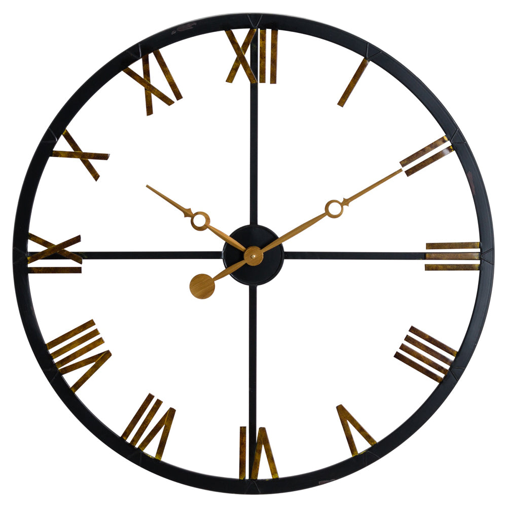 Product photograph of Hill Interiors Distressed Black And Gold Skeleton Station Clock from Olivia's