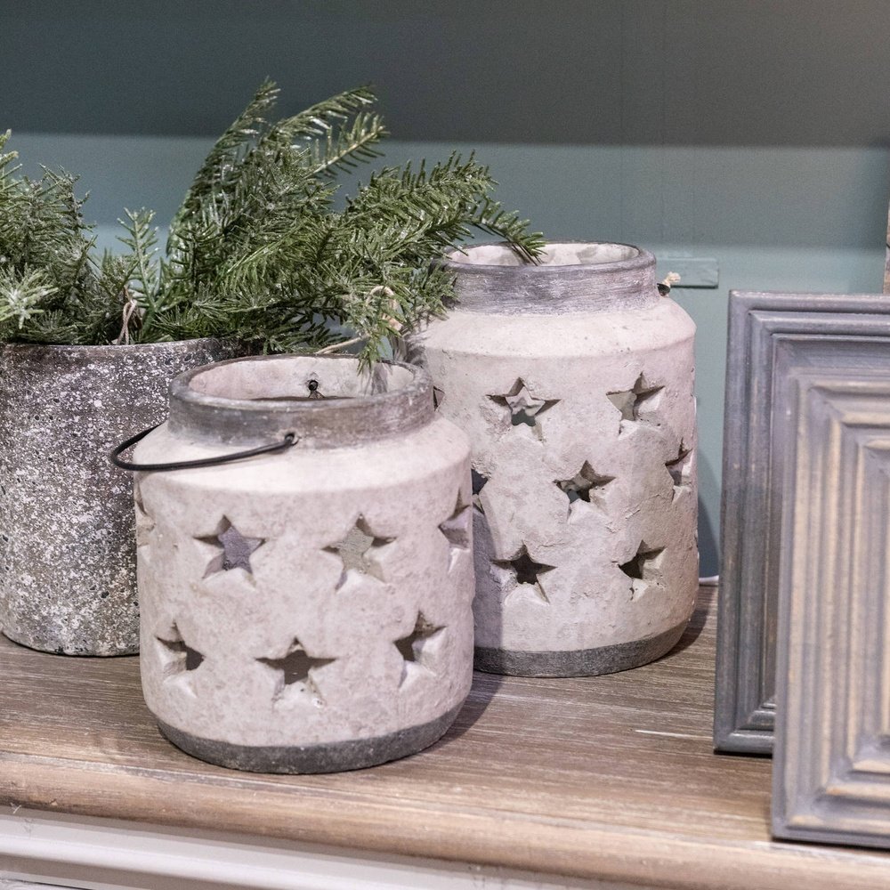 Product photograph of Hill Interiors Bloomville Star Lantern In Stone Large from Olivia's.