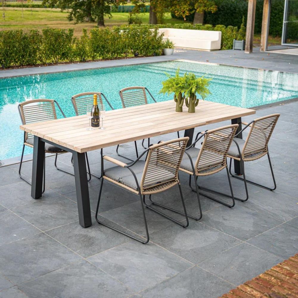 Product photograph of Olivia S Outdoor Dakota 6 Seater Dining Set In Teak And Steel from Olivia's