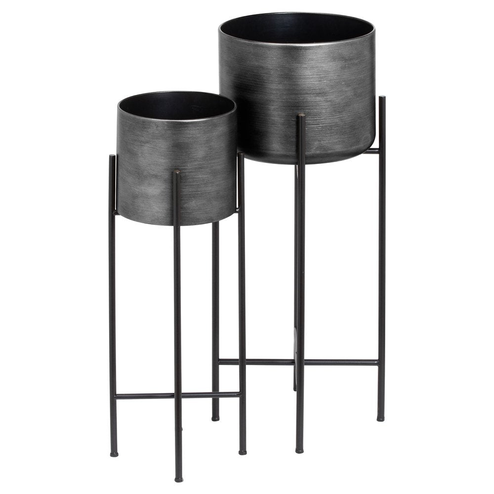 Hill Interiors Set Of Two Grey Metallic Planters On Stand