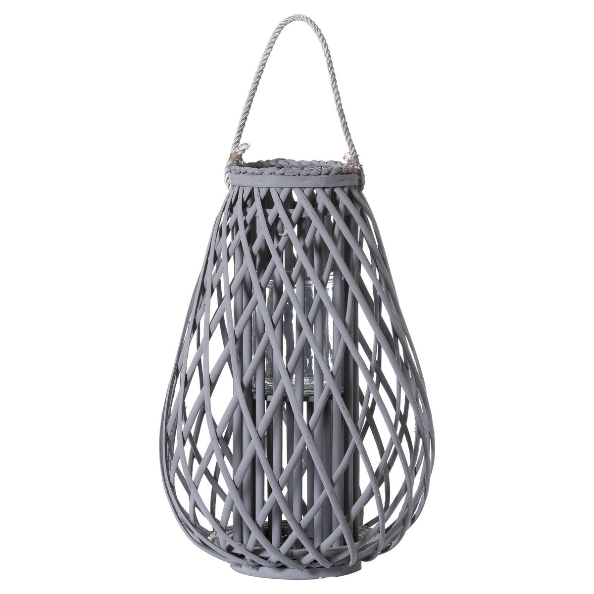 Product photograph of Hill Interiors Wicker Bulbous Lantern In Grey Small from Olivia's.