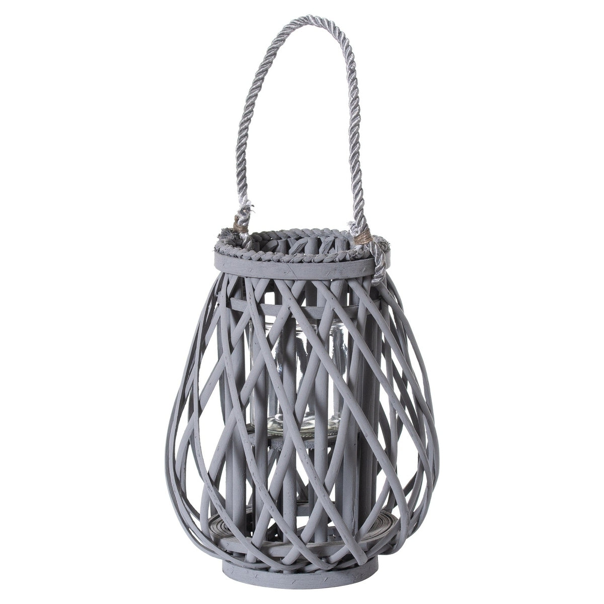 Hill Interiors Wicker Bulbous Lantern In Grey Large