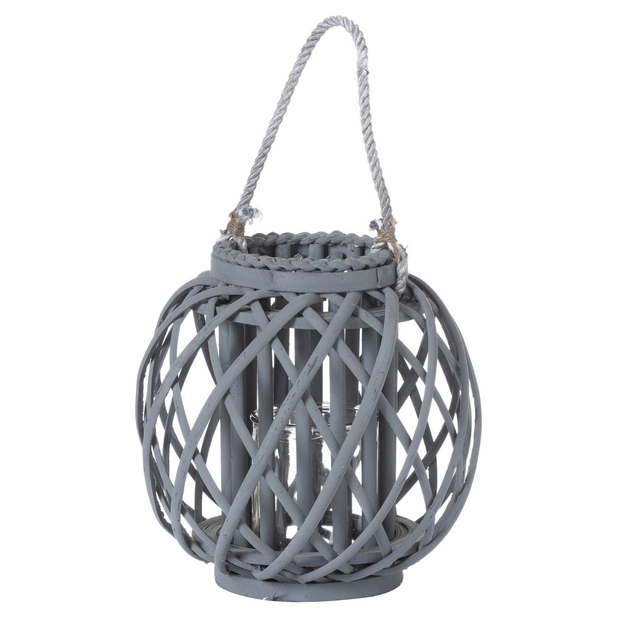 Hill Interiors Wicker Basket Lantern In Grey Small