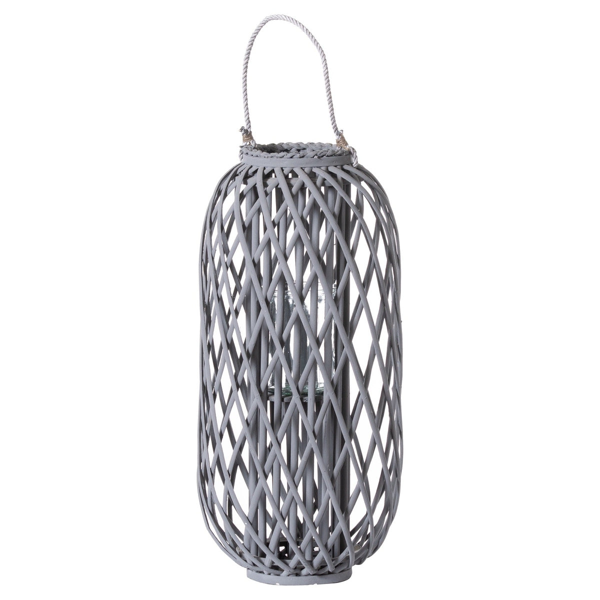 Hill Interiors Standing Wicker Lantern In Grey Large