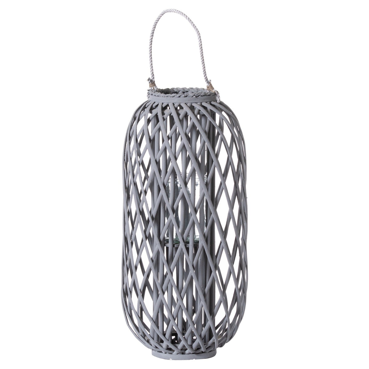 Hill Interiors Standing Wicker Lantern In Grey Small