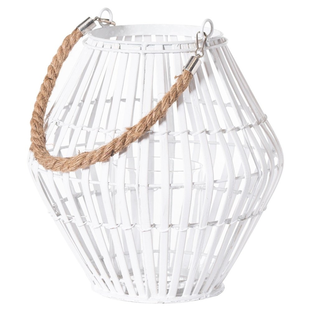 Hill Interiors Rattan Convex Lantern In White Small