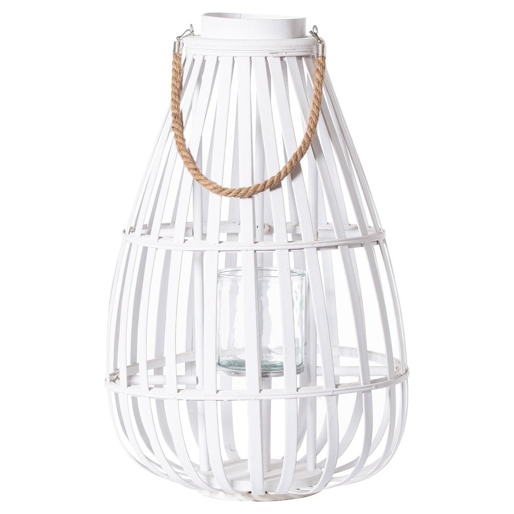 Hill Interiors Floor Standing Domed Wicker Lantern With Rope Detail In White Large