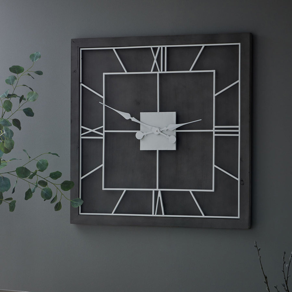 Product photograph of Hill Interiors Williston Grey Square Wall Clock from Olivia's.