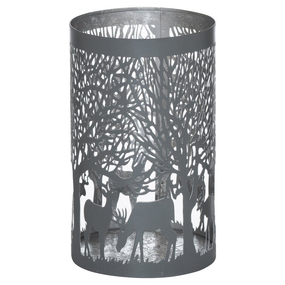 Hill Interiors Glowray Stag In Forest Lantern In Silver And Grey