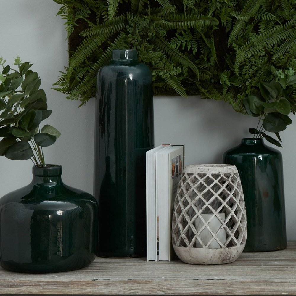 Product photograph of Hill Interiors Garda Glazed Raine Vase In Emerald from Olivia's.