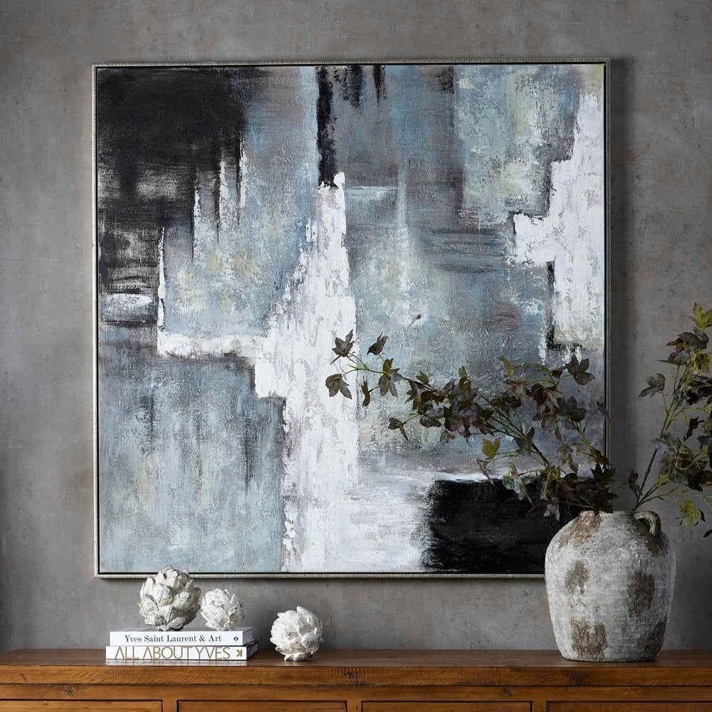Product photograph of Hill Interiors Hand Painted Black And White Layered Abstract Painting from Olivia's.