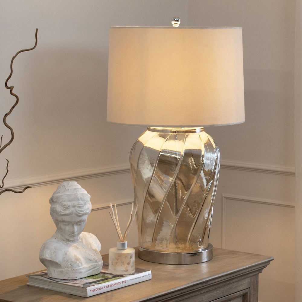 Product photograph of Hill Interiors Ambassador Metallic Glass Lamp With Velvet Shade from Olivia's.