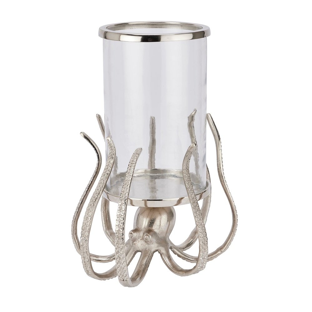 Product photograph of Hill Interiors Octopus Candle Hurricane Lantern In Silver Small from Olivia's.