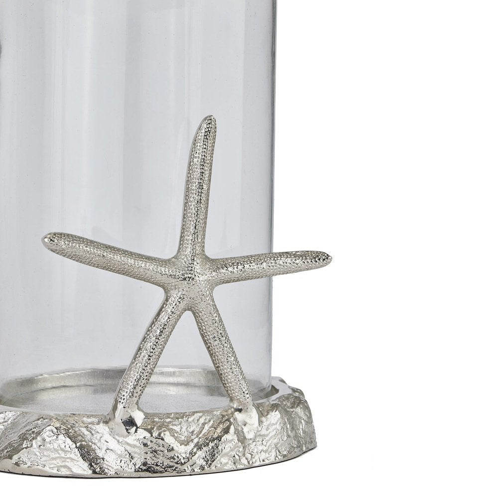Product photograph of Hill Interiors Starfish Candle Hurricane Lantern In Silver from Olivia's.