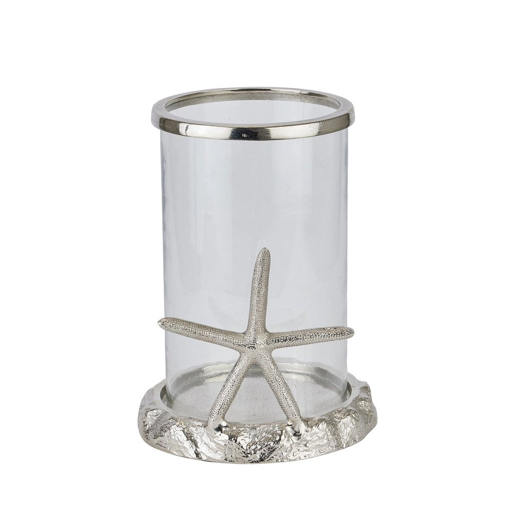 Product photograph of Hill Interiors Starfish Candle Hurricane Lantern In Silver from Olivia's