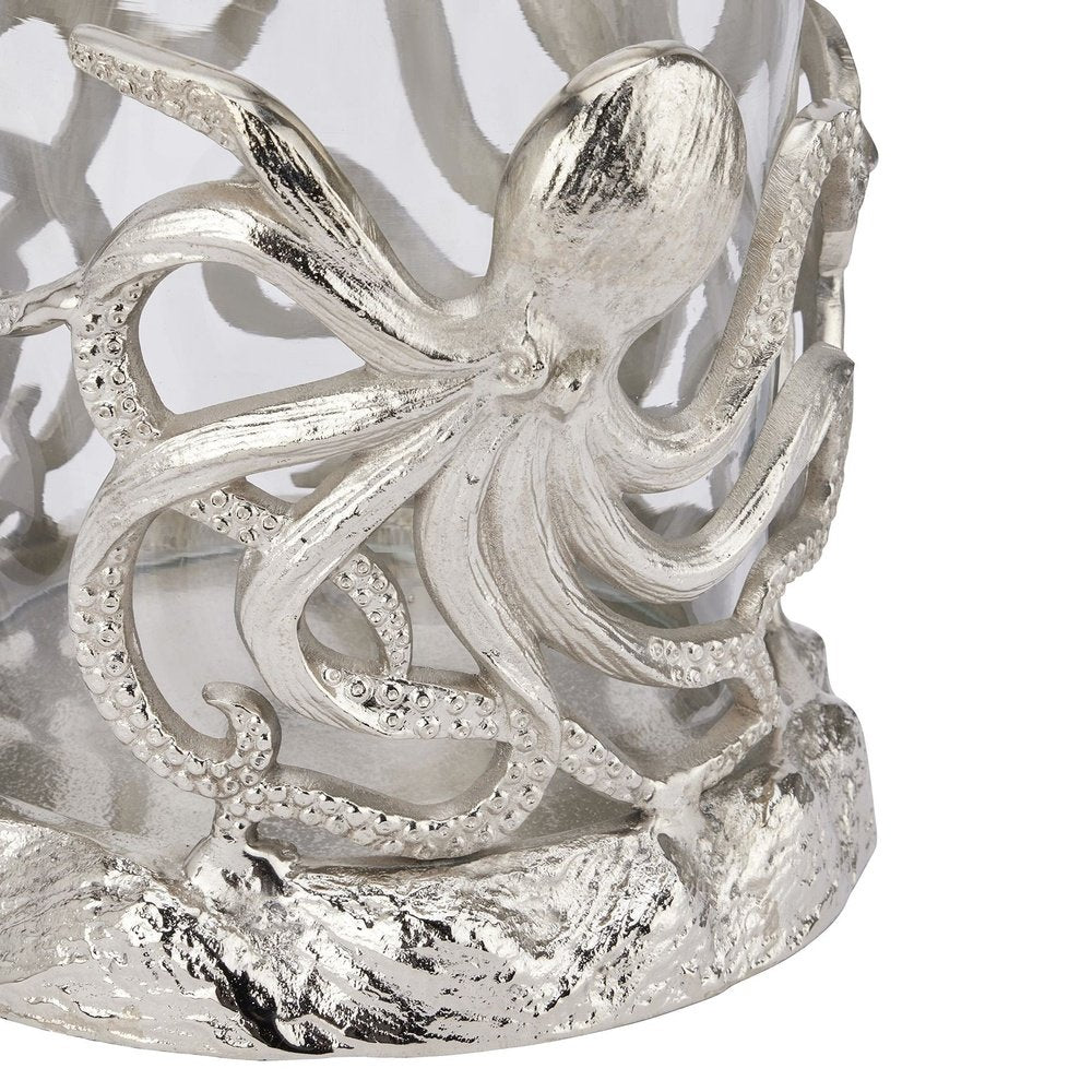Product photograph of Hill Interiors Octopus Candle Hurricane Lantern In Silver Large from Olivia's.