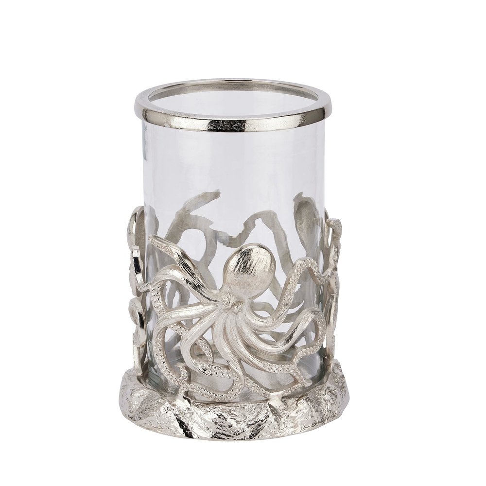 Hill Interiors Octopus Candle Hurricane Lantern In Silver Large