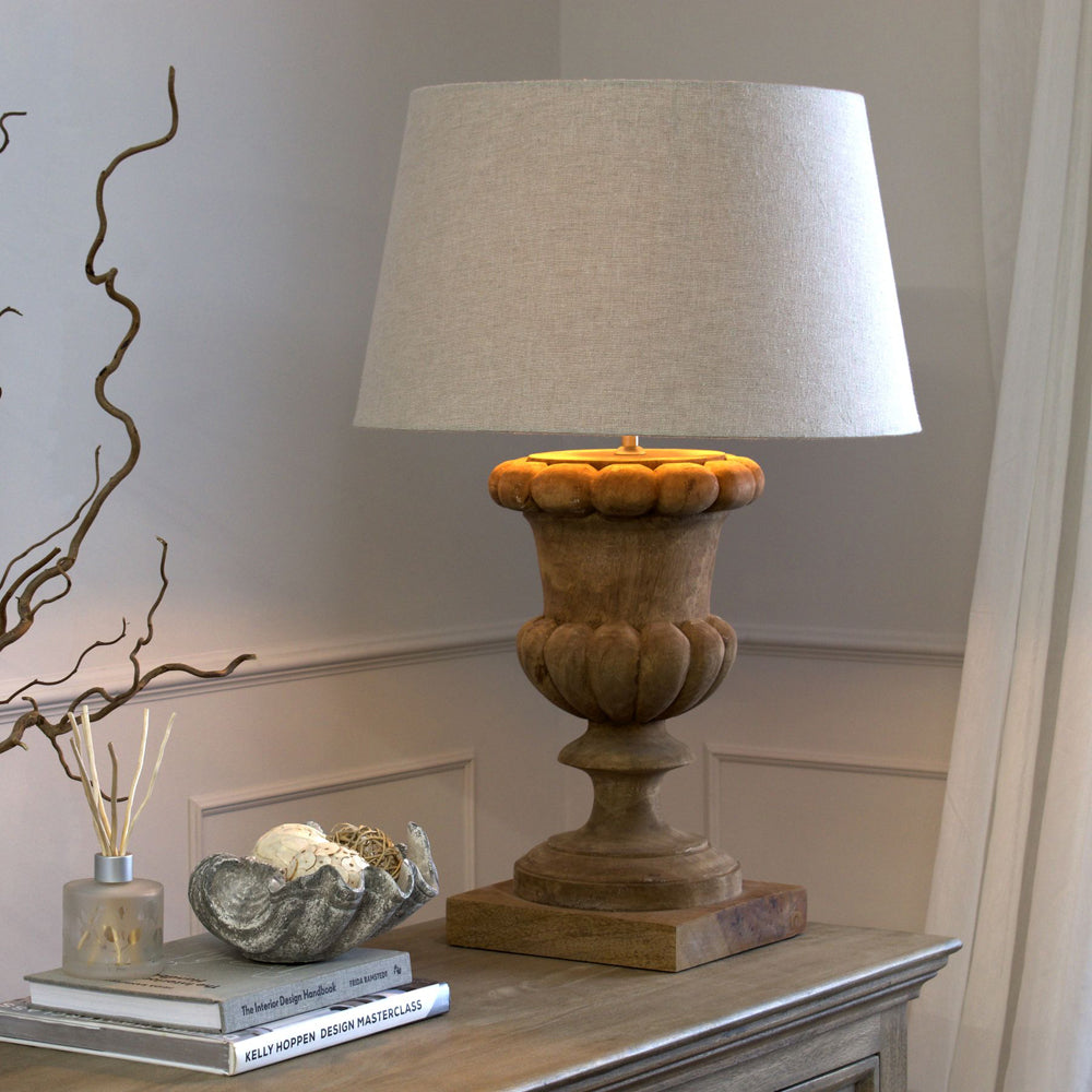 Product photograph of Hill Interiors Delaney Natural Wash Fluted Lamp With Linen Shade from Olivia's.