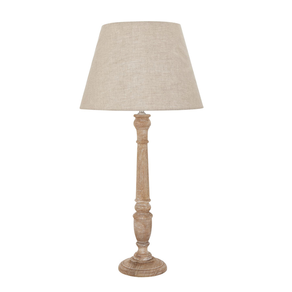 Product photograph of Hill Interiors Delaney Natural Wash Spindle Lamp With Linen Shade from Olivia's