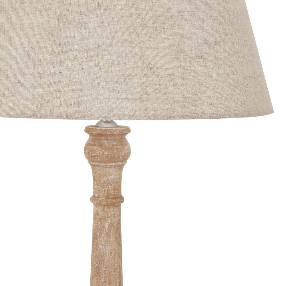 Product photograph of Hill Interiors Delaney Natural Wash Spindle Lamp With Linen Shade from Olivia's.