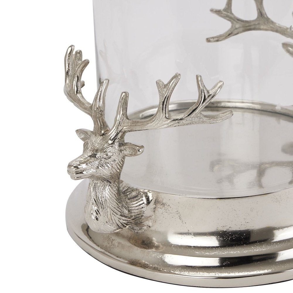 Product photograph of Hill Interiors Stag Heads Hurricane Lantern In Silver from Olivia's.