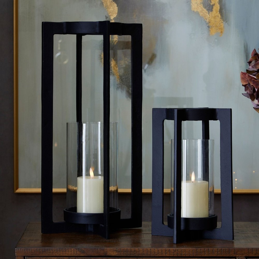 Product photograph of Hill Interiors Hurricane Lantern In Black Large from Olivia's.