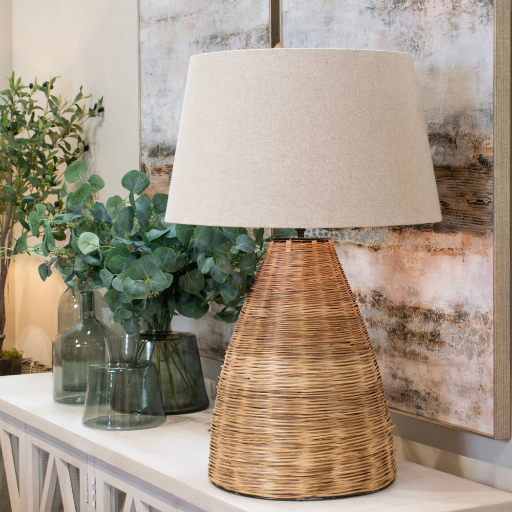 Product photograph of Hill Interiors Conical Wicker Table Lamp With Linen Shade from Olivia's.