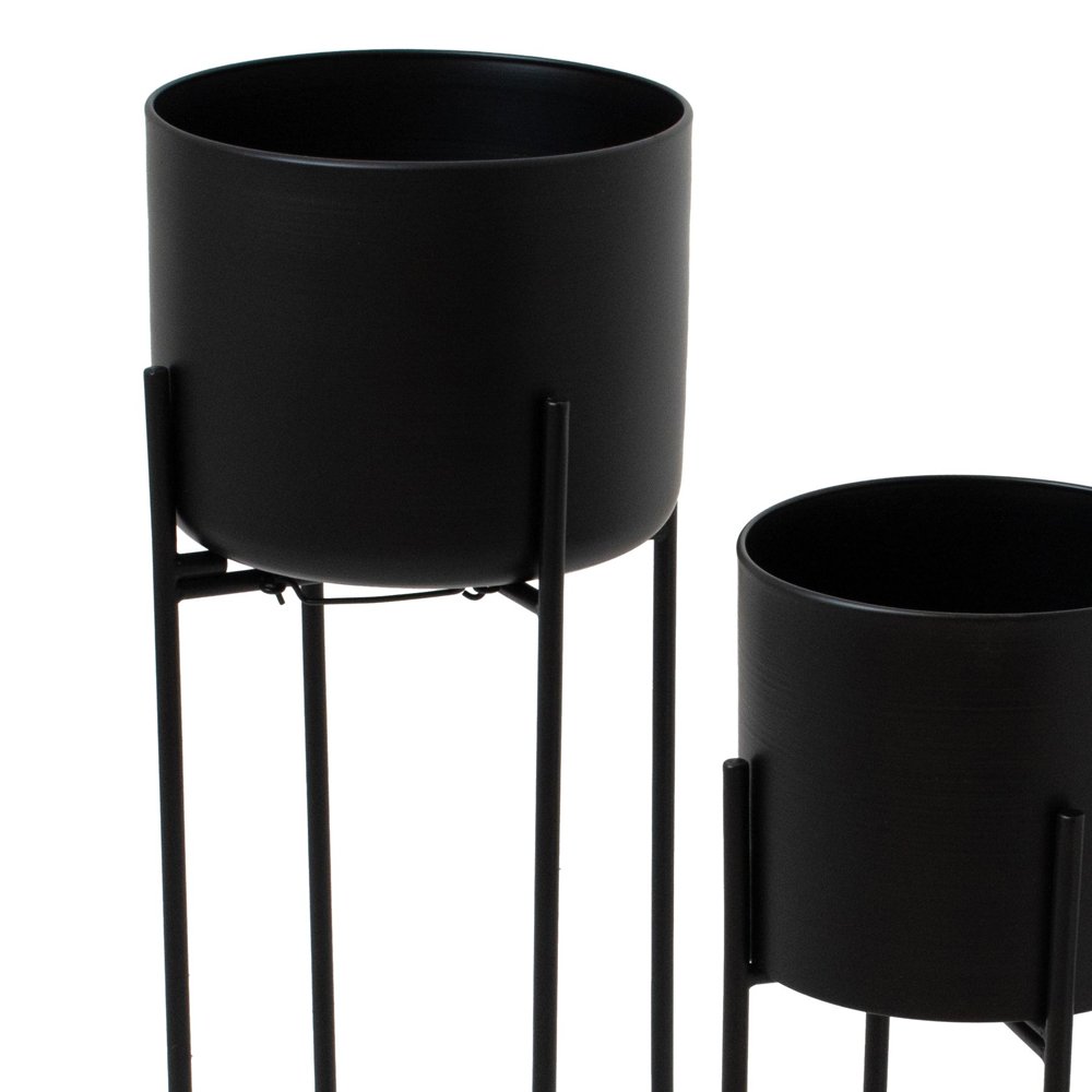 Product photograph of Hill Interiors Set Of Two Matt Black Planters On Stand from Olivia's.