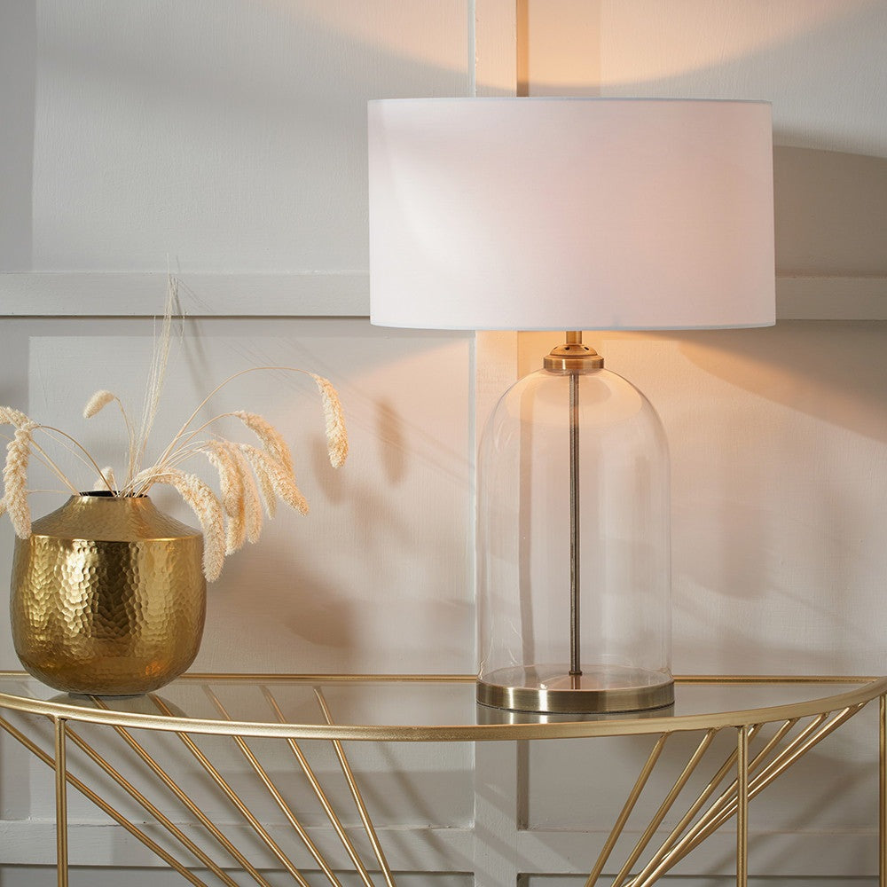 Product photograph of Olivia S Cleo Clear Glass Antique Brass Pendant from Olivia's.