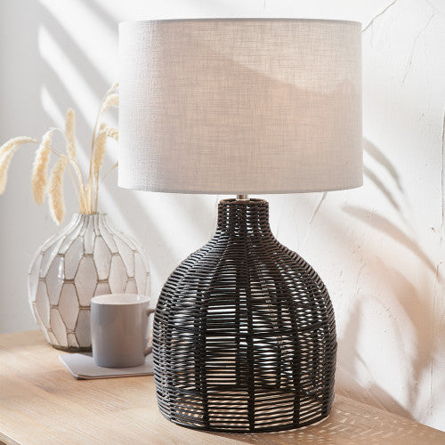Product photograph of Olivia S Barton Rattan Cloche Table Lamp In Black from Olivia's.
