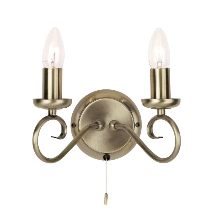 Product photograph of Olivia S Tatum 2 Wall Light Antique Brass from Olivia's